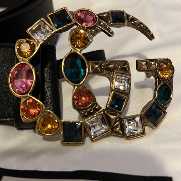 - GUCCi ‼️💎
Leather belt with crystal Double G buckle - Picture 3 of 7